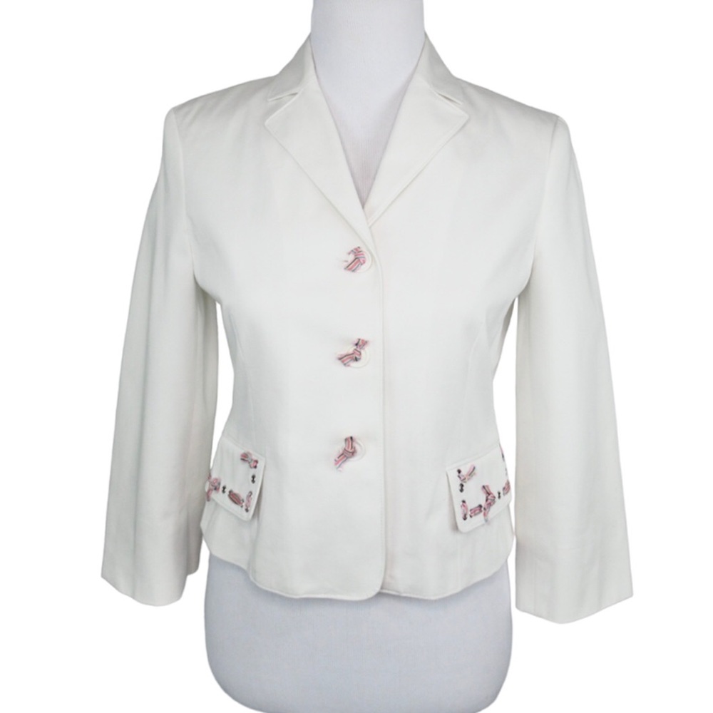 BCBGMAXAZRIA White Jacket Cropped Blazer bow Buttons Women’s Size Small